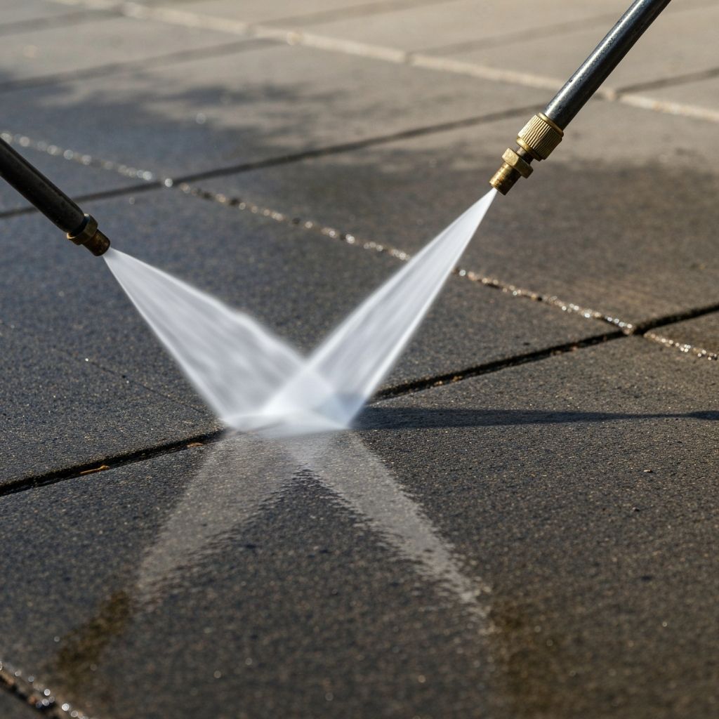 Professional pressure washing of a concrete driveway